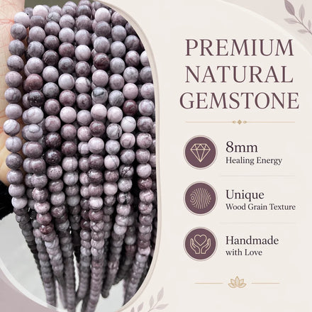 Wholesale 6mm/8mm/10mm Natural Purple Wood Strips Smooth Round Beads Semi-precious Gemstone Diy Jewelry Accessories