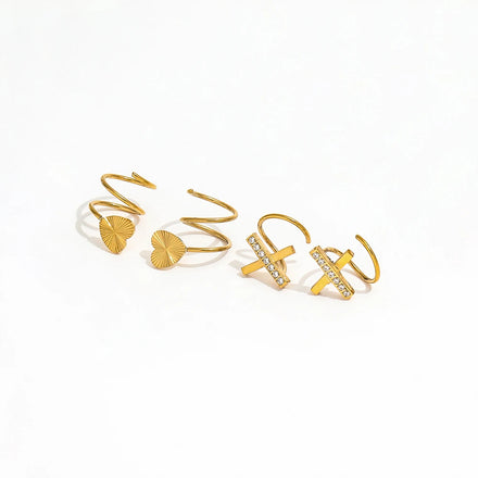 JOOLIM High End 18K Gold Plated Heart Burst Cross Zirconia Spiral Hoop Earrings Jewelry Stainless Steel Earrings for Women