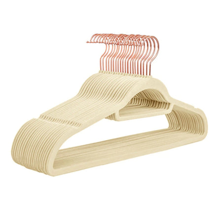 Wholesale Custom 24 Pack Non slip Rose Gold Bulk Clothes Hangers with Swivel Hook Beige Cloth Velvet Hangers