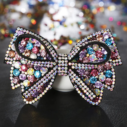 HX-322 Crystal Bow Shape Hair Clips Colorful Rhinestone Hairclip Barrettes Fashion PU Flower Hair Accessories for Girls