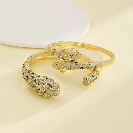 Lancui Hiphop Jewelry Women Animal Leopard 18K Gold Cuff Thick Chunky Bangle Bracelet Cuff