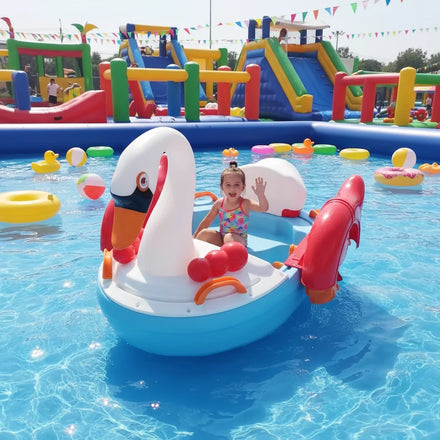 QIQU Lovely Cartoon Tube PE CE Certified 100kg Max Capacity Outdoor 1 Piece Kids Swan Water Paddle Boats