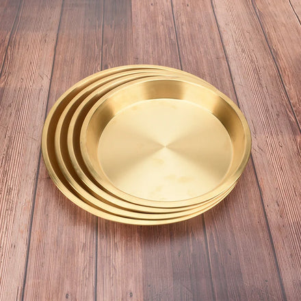Flat Bottom Stainless Steel Tray Hot Sale Luxury Decorative Stainless Steel Copper Gold Plate Round Metal Serving Tray