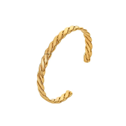 Women's 18K Gold Plated Stainless Steel Open Cuff Bracelet with Cubic Zirconia Waterproof Fashion Jewelry Bangle for Gifts