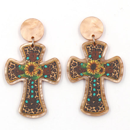 ERS844ER1823 1pair Top Fashion CN Drop Western Leopard Sunflower Cross TRENDY Acrylic Earrings Jewelry for Women
