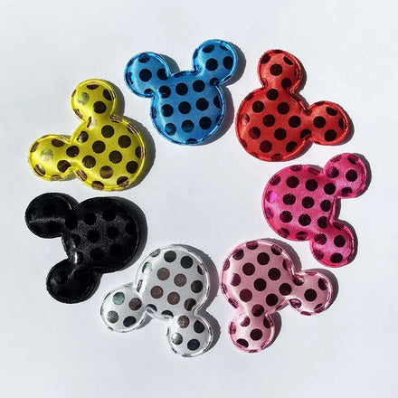 Custom Design Available Wholesale Satin Glitter Material DIY 3D Puffy Padded Applique Mouse Head Patch for Hairpin's Decoration