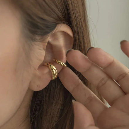 Hypoallergenic 18K Gold Plated Stainless Steel Metallic C Shape Clip On Earrings Non Pierced Studs Jewelry