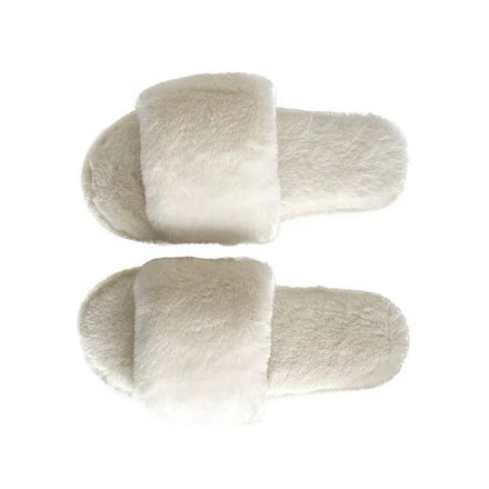 Winter Custom Logo Cute Furry Warm Indoor One Strap Slippers Shoes for Women Custom Labels