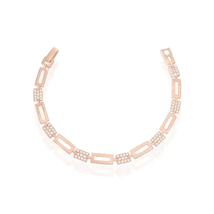 New Dainty 18k Real Gold Fine Chain Cubic Zirconia Charm Paper Clip Chain bar Bracelet Paper Clip Geometric Design Bracelet