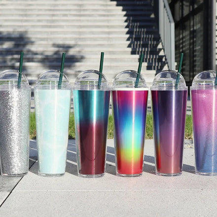 24oz double wall acrylic tumbler cups with BPA FREE 710ml insert paper drinking plastic water bottle cups with lid and straw