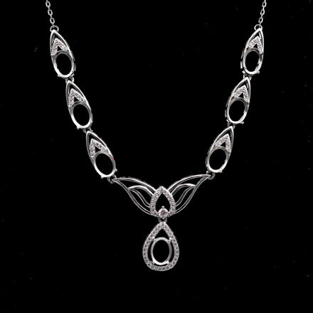 Sterling Silver 6*8mm Semi Mount Necklace Empty Support Blank Claw Setting S925 Base Holder Without Center Stone for DIY Inlay