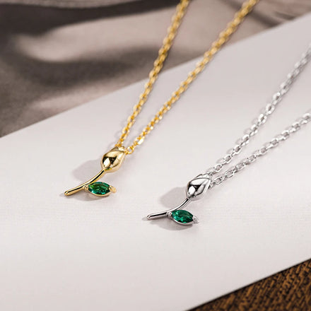 Crystal Pendant Necklace Women Zircon Link Chain 925 Sterling Silver Fashion Statement Jewelry Flower Valentines Day Rose 2 Pcs
