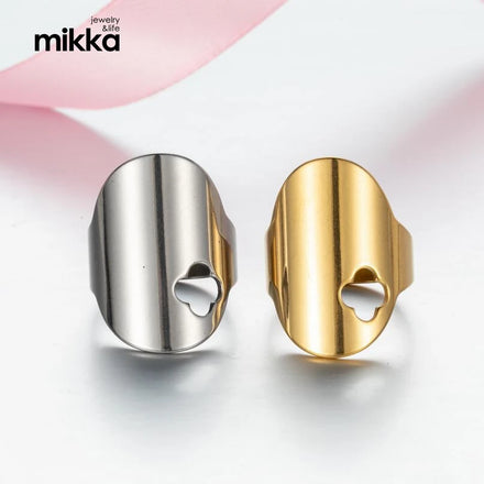Fashion 18K Geometric Shaped Stainless Steel Clover Moon Star Heart Adjustable Women Hollow Out Rings Jewelry