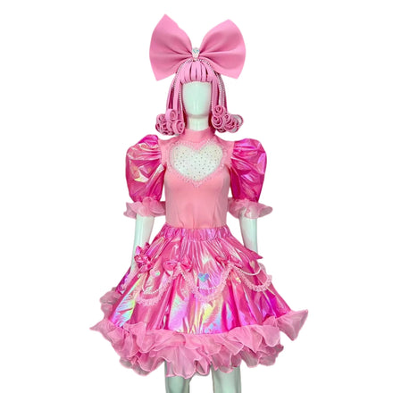 Pink Lace Ruffles Pearls Bodysuit Tutu Skirts Sets Women Stage Performance Dance Wear Carnival Outfits Princess Cosplay Costumes