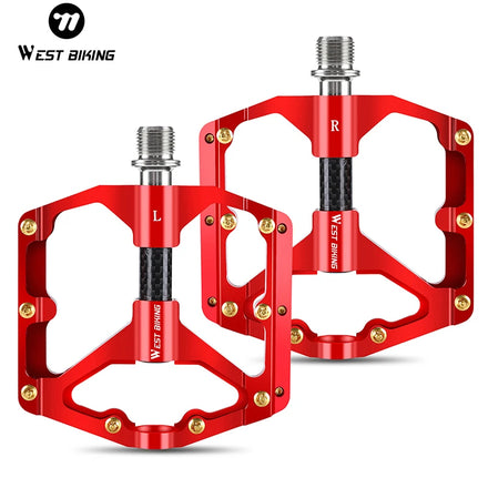 WEST BIKING 3 Bearing Aluminum Carbon Fiber Bike Flat Pedal Sealed Anti-Slip Lightweight Platform Bicycle Pedal