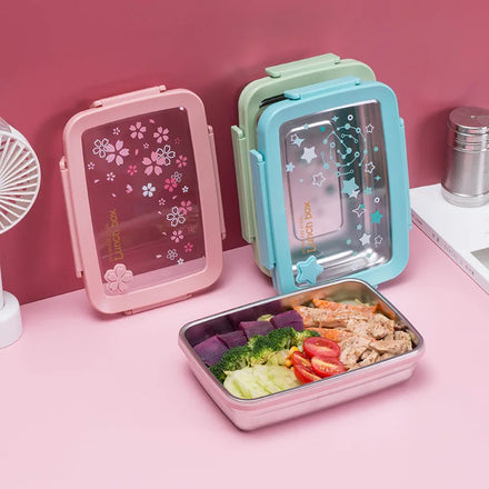 Japanese Design Food Grade 900ML Cartoon Stainless Steel Bento Lunch Box School Kids Lunch Box with Removable Compartment