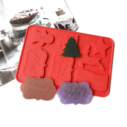 HY Christmas Card Mold Silicone X-mas Tag Chocolate Fondant Cookie Cake Topper Mould