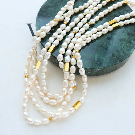 Elegant Delicate Handmade Freshwater Pearl Gold Beads Choker Necklace for Women Jewelry