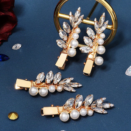 Handmade Crystal Hairgrips Bridal Hair Accessories Girls Women Metal Barrettes Copper Wire Pearl Hair Clip Set