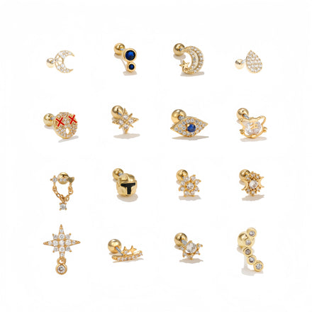 ZUOLA Luxury Gold Plated Piercing Studs Earring Exquisite Jewelry Moon Shaped Hypoallergenic Helix Screw Earring Daily Wear