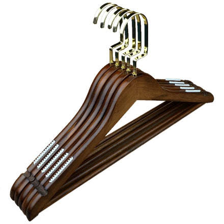 Wholesale Luxury Design Clothes Rack Wide Shoulder Wooden Coat Hanger With Square Flat Gold Hook for Household