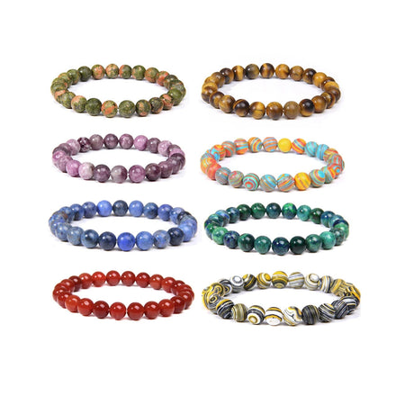 Fashion 8mm Handmade Charm Men Bracelet Volcanic Natural Stone Tiger Eye Stone White Pine Agate Crystal Beaded Bracelets