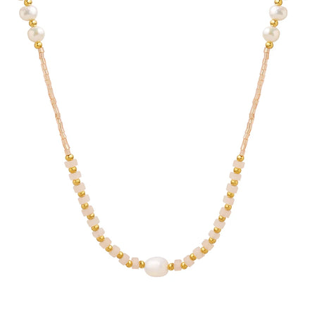 Natural Stone Glass Bead Necklace Freshwater Pearl studded Pendant Necklace Gift for Women