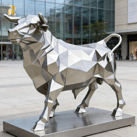 RELONG Life Size Geometric Stainless Steel Bull Sculpture Statue for Modern Outdoor Decoration