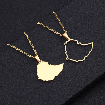 Manufacturer Ethiopia Map Chain Stainless Steel Silver 18K Gold Flag Map Charm Necklaces Ethiopia Map Pendant Chains Necklace