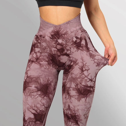 Cross Waist Tummy Control Tie Dye Yoga Leggings High Elastic Athletic Leggings for Women