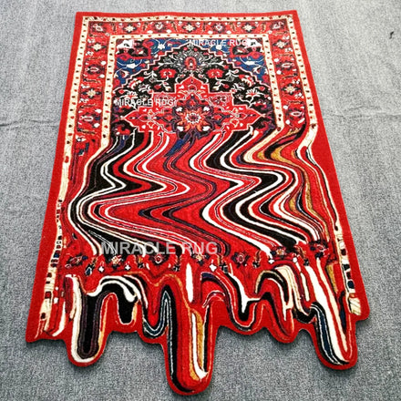 Classical Fun Hallway Floor Moroccan Rug Irregular Wave Mat Custom Tufting Melting Decor Red Carpets for Home
