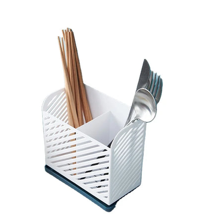 Wholesale Single-tier Striped Hollow Kitchen Countertop Standing Type Cutlery Knife and Fork Box Plastic Drain Storage Rack