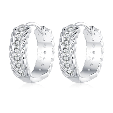 925 Sterling Silver Inter Weave Twisted Ear Buckles Braided Hoop Earrings for Women Pave Setting Zircon Fashion Jewelry BSE771