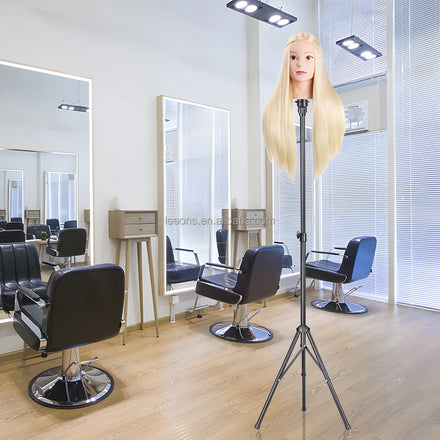 Leeons Black Durable Iron Block Mannequin Head Adjustable Wig Stand Tripod with Adjustable Length for Wig Making Display