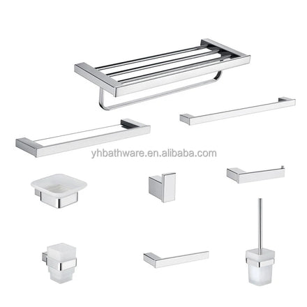 New Technologies Style Products 9 Pieces Stainless Steel Silver Luxury Bathroom Accessory Set