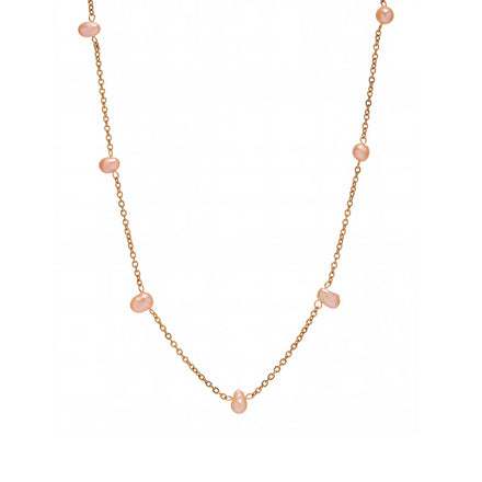 Pink Freshwater Pearl Clavicle Necklace in 316L Stainless Steel Gold Plated for Women