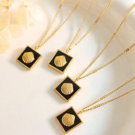 Summer Jewelry 18k Gold 316l Stainless Steel Seashell Pendant Necklace Titanium Steel Oil Drip Geometric Square Necklace