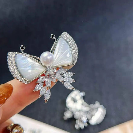 Natural Shell Inlaid Micro Insert Luxury Butterfly Brooch 7-8MM High Quality Freshwater Pearl Women's Elegant New