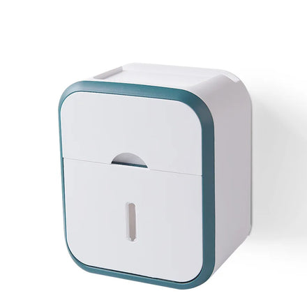 Wall Mounted Plastic Toilet Paper Holder with Adhesive Roll and Phone Shelf Grey/Green