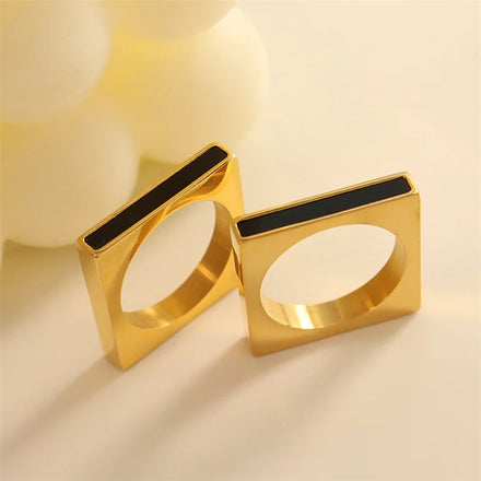 High Polishing Black square Stainless Steel Rings Gold Plated Women Jewelry Finger Enamel Ring
