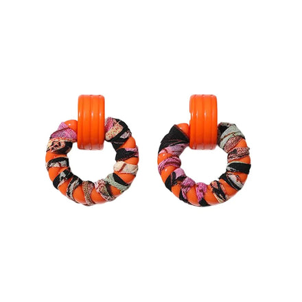 Wholesale Bohemian Style Handmade Colored Flower Wrapped Vloth Sweet Girl Acrylic Round Stud Earrings 2025