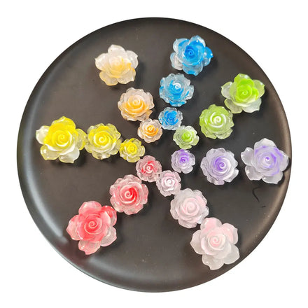 Wholesale 100Pcs/Lot 18/28/33MM Mixed Gradient Rose Flowers Resin Flatback Cabochons for Phone Case Nail Art Jewelry Making DIY