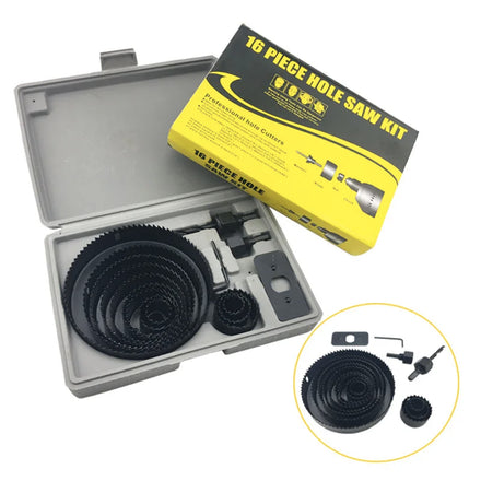 MEIXIU 16pcs Carbon Steel Core Drill Bit Set 19-127mm Black Oxide Finish Woodworking Hole Saw Kit for Plasterboard Ceiling Holes