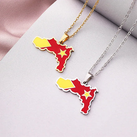 Manufacturer Enameled Stainless Steel Silver 18K Gold Plated Charm Necklaces Enamel Ethiopia Tigray Flag Map Pendant Necklace