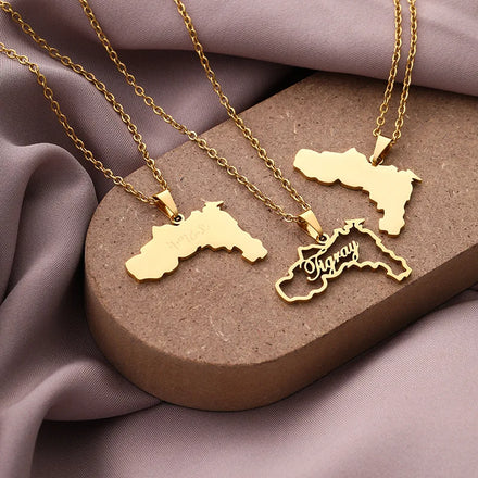 Manufacturer Ethiopia Tigray Region Chain Stainless Steel Silver 18K Gold Flag Map Charm Necklaces Map Pendant Chains Necklace