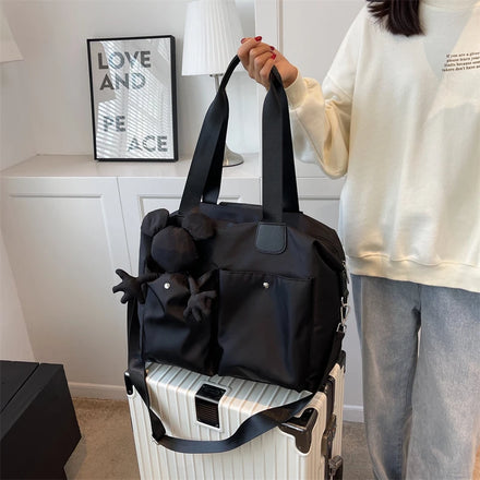 Large Designer Women Custom Waterproof Black Nylon Sport Gym Duffle Tote Duffle Bag With Logo