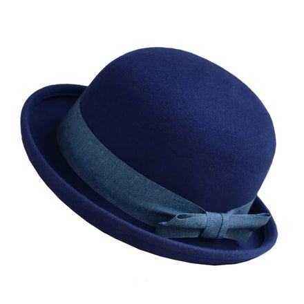 fashion chic woman winter wool felt navy blue hats lady felt fedora women bolwer derby hat stylish hats