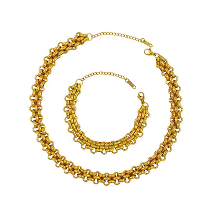 Vintage Stainless Steel Gold Plated Chain Necklace Bracelet Jewelry Set for Women Light Luxury Gift Set Wholesale