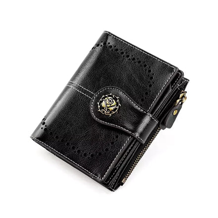Stylish Vintage Genuine Leather Bifold Card Holder and Short Purse RFID Blocking Zipper Closure in Stock for Men and Women