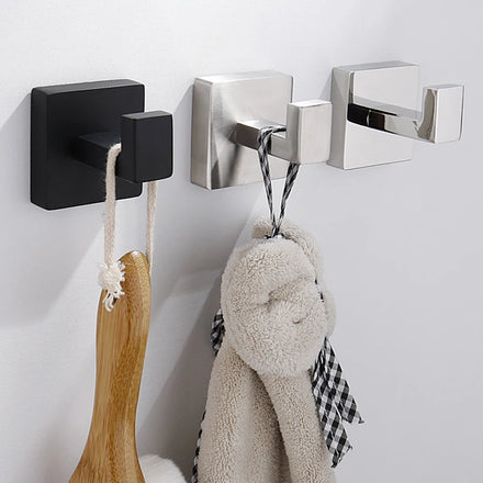 SUS304 Stainless Steel Bathroom Robe Hook Wall Mounted Square Towel Hook Single Coat Hook for Bathroom Kitchen Hotel Hardware